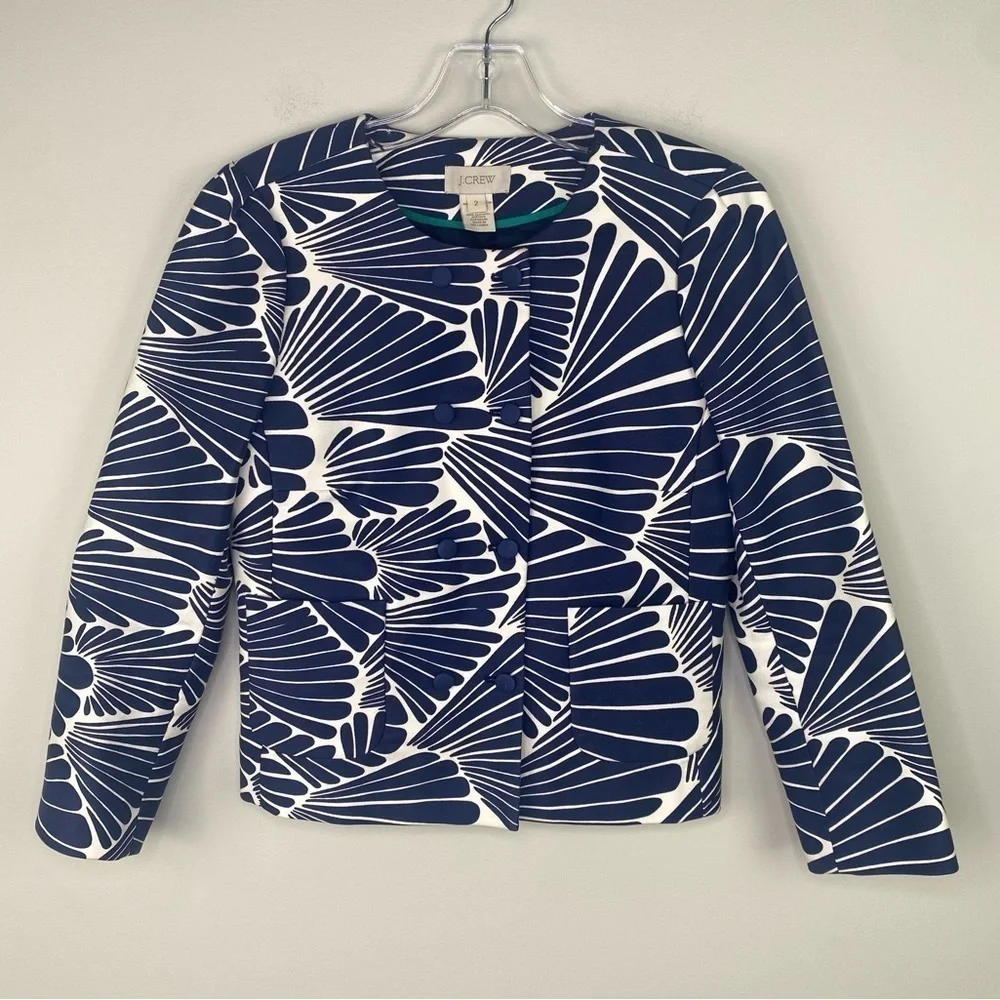 J.Crew blue white fanfare blazer separate double breasted jacket size 2 - Picture 3 of 12